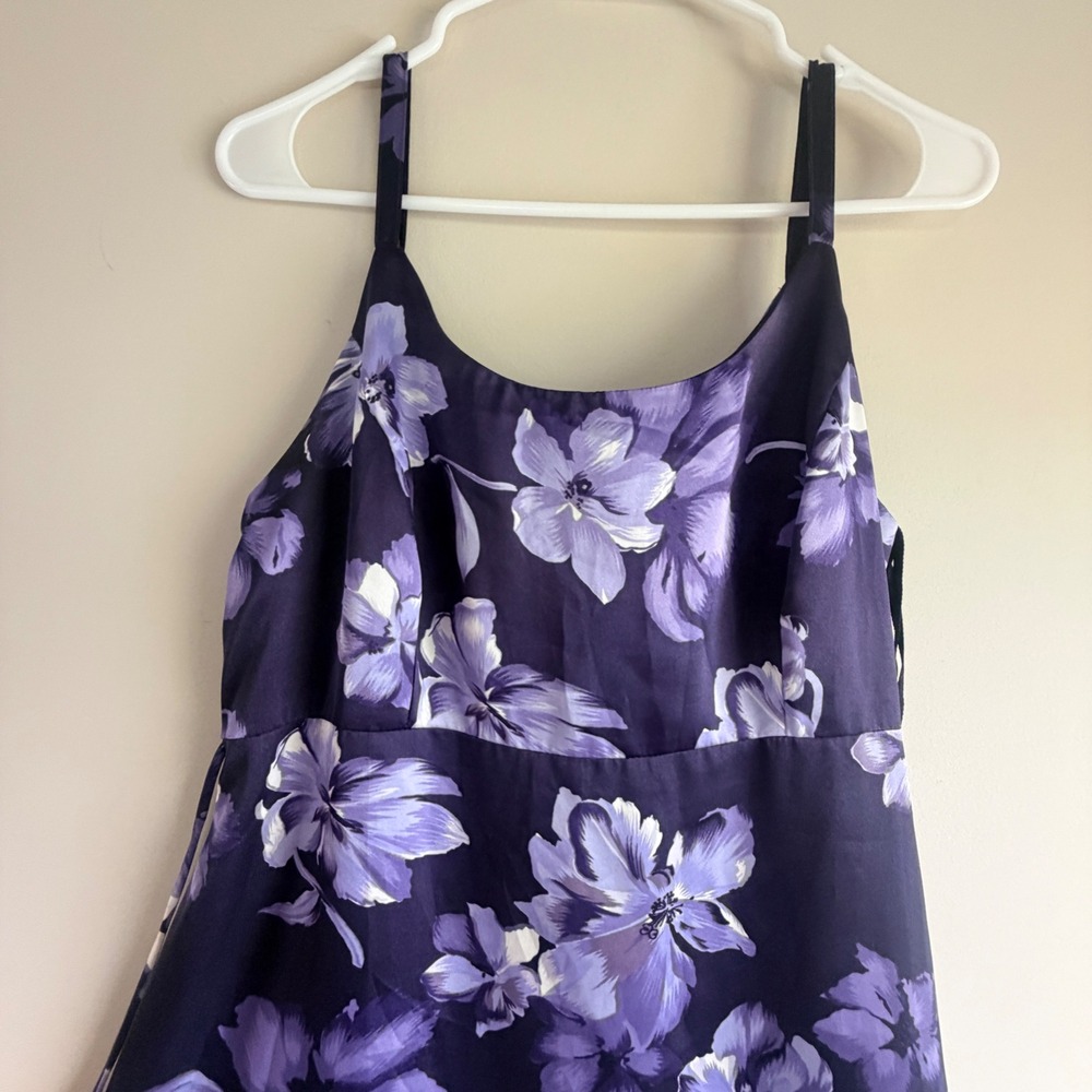 VTG Y2K Floral Maxi Dress Womens‎ 13 14 Purple Satin Flowy Fairy Cottagecore - Picture 2 of 9